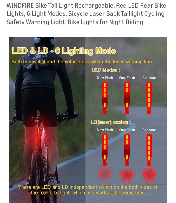 Windfire Bike Tail Light Rechargeable
