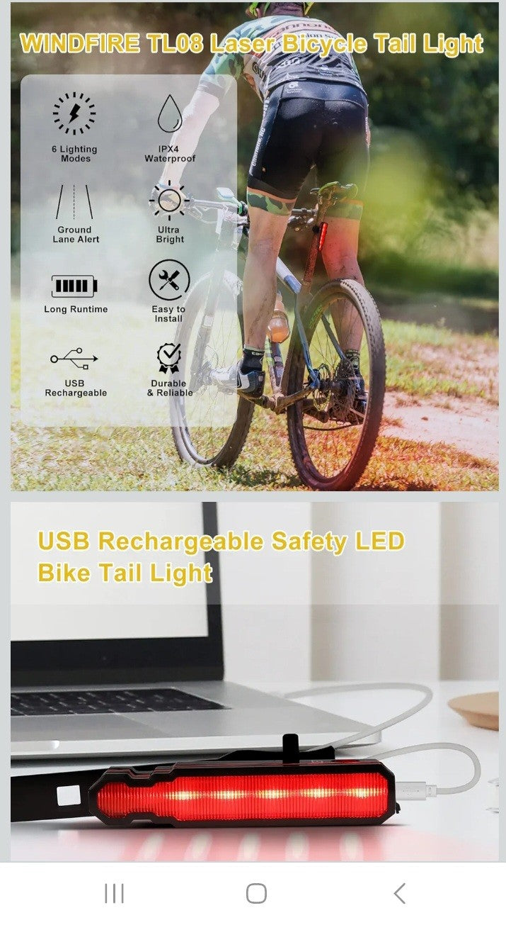 Windfire Bike Tail Light Rechargeable
